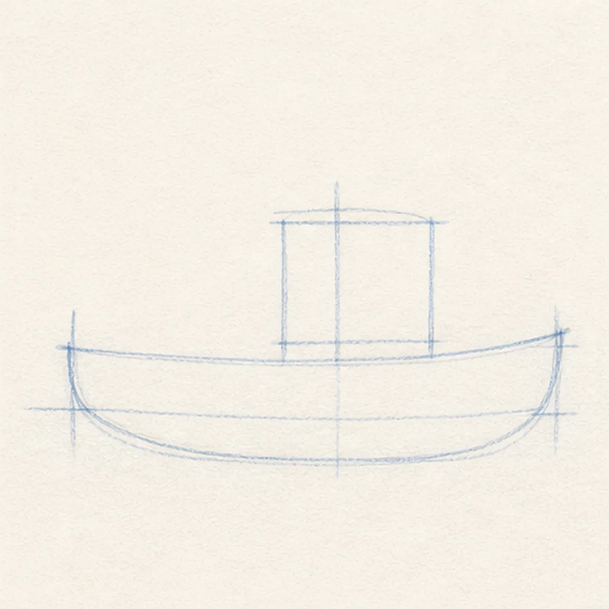 Block in the hull stage for how to draw a little tugboat