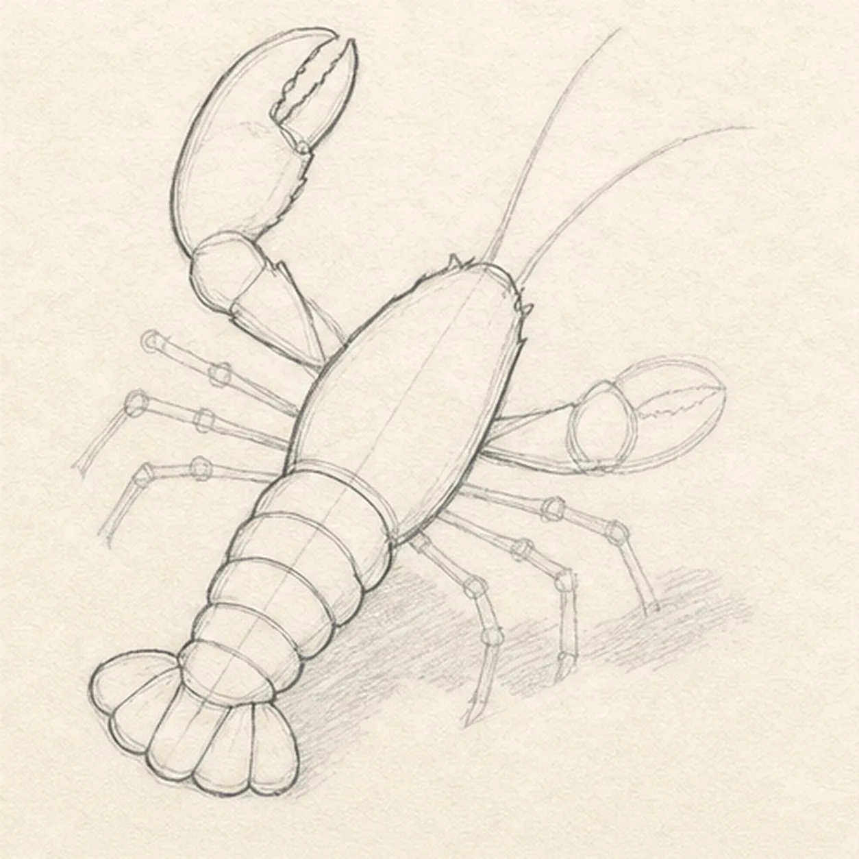 Shape the shell and claws stage for how to draw a raised-claw lobster