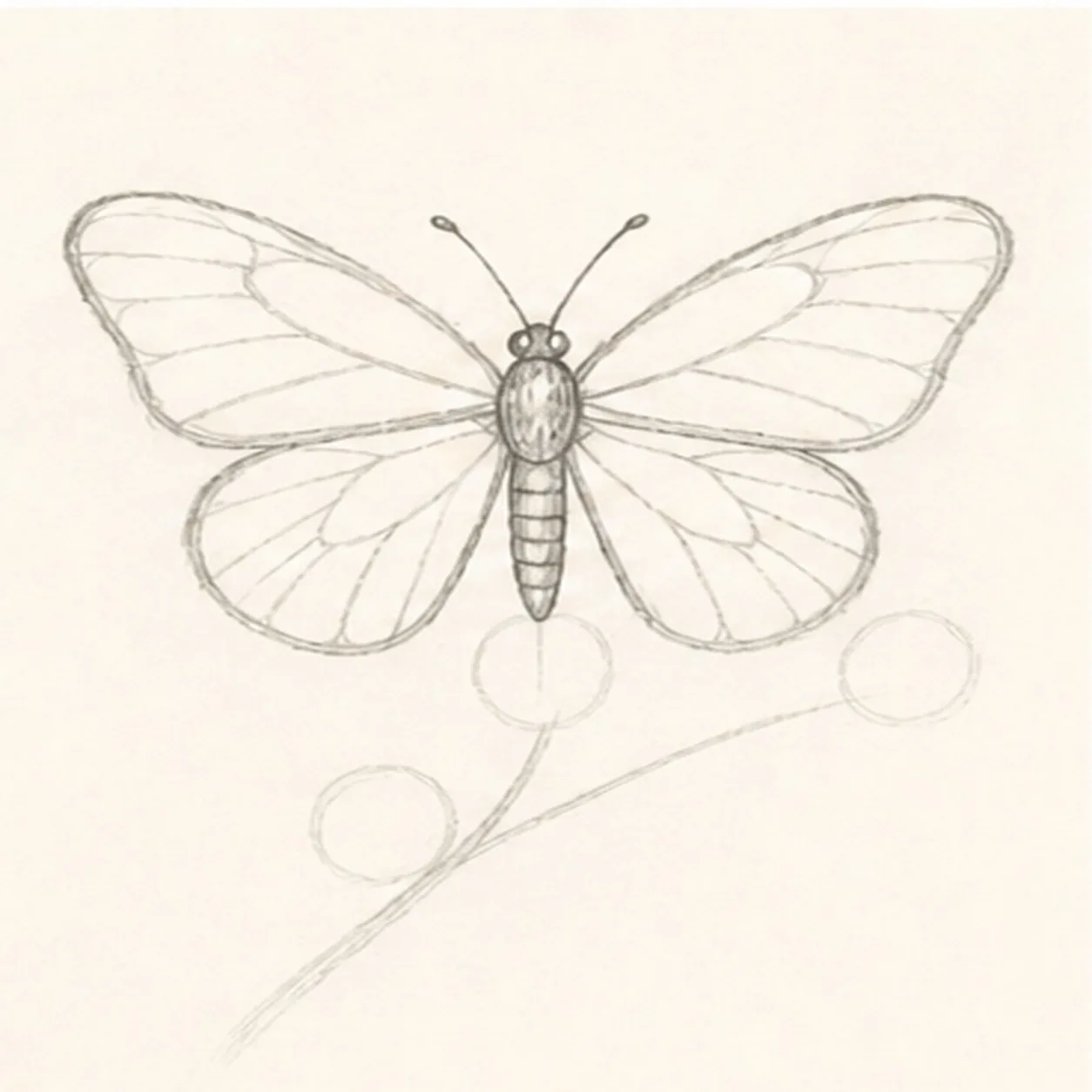 Build the body and veins stage for how to draw a monarch butterfly