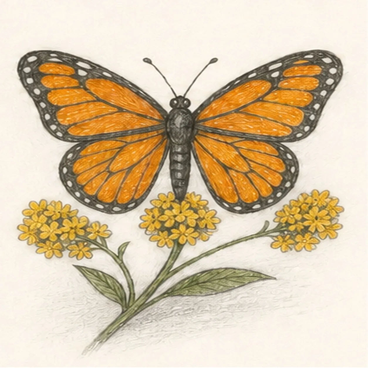 Clarify flowers and texture stage for how to draw a monarch butterfly