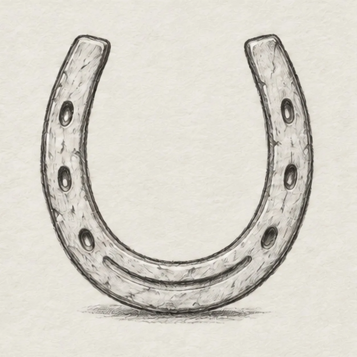 Show the worn surface stage for how to draw an old iron horseshoe