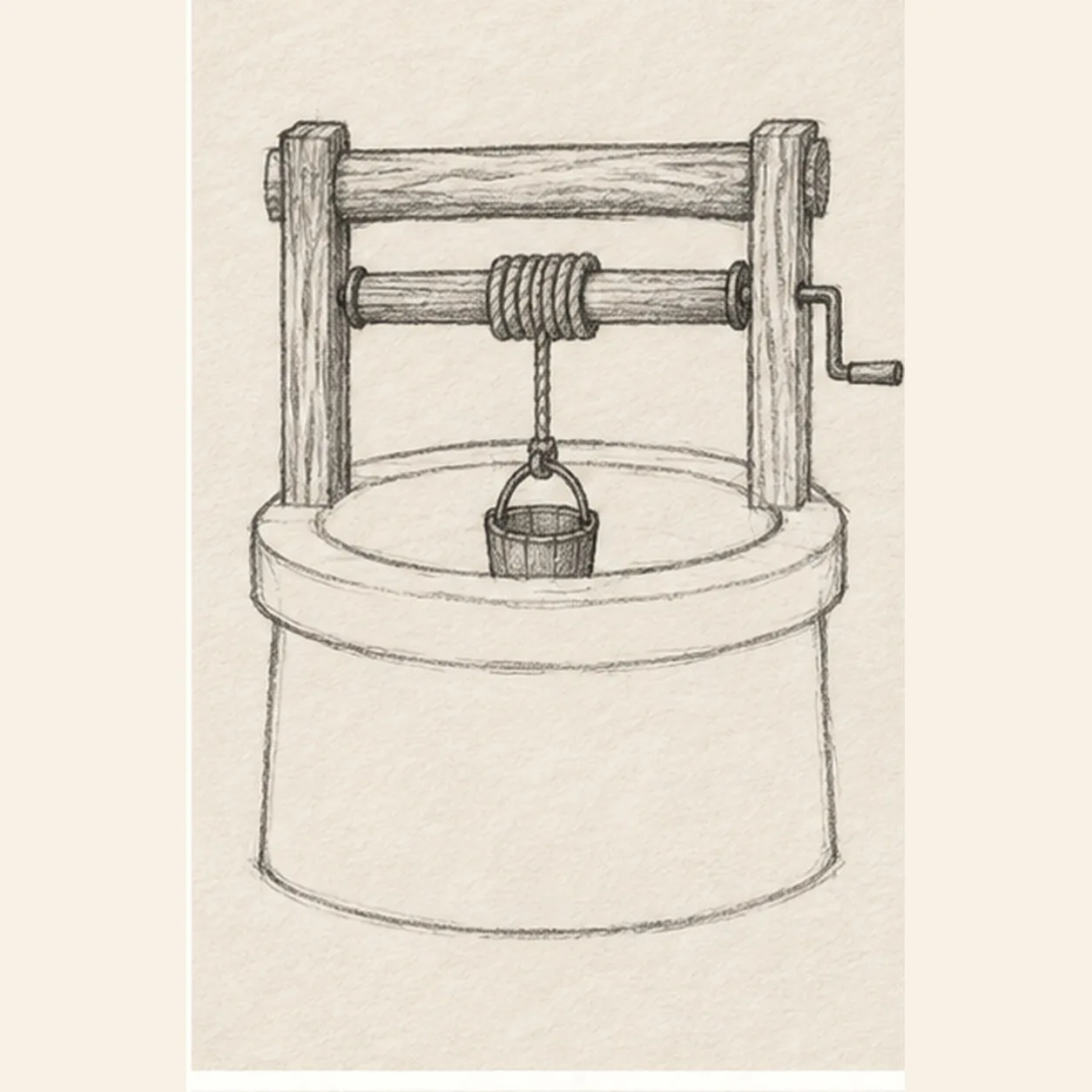 Hang the bucket stage for how to draw an old stone well with a bucket