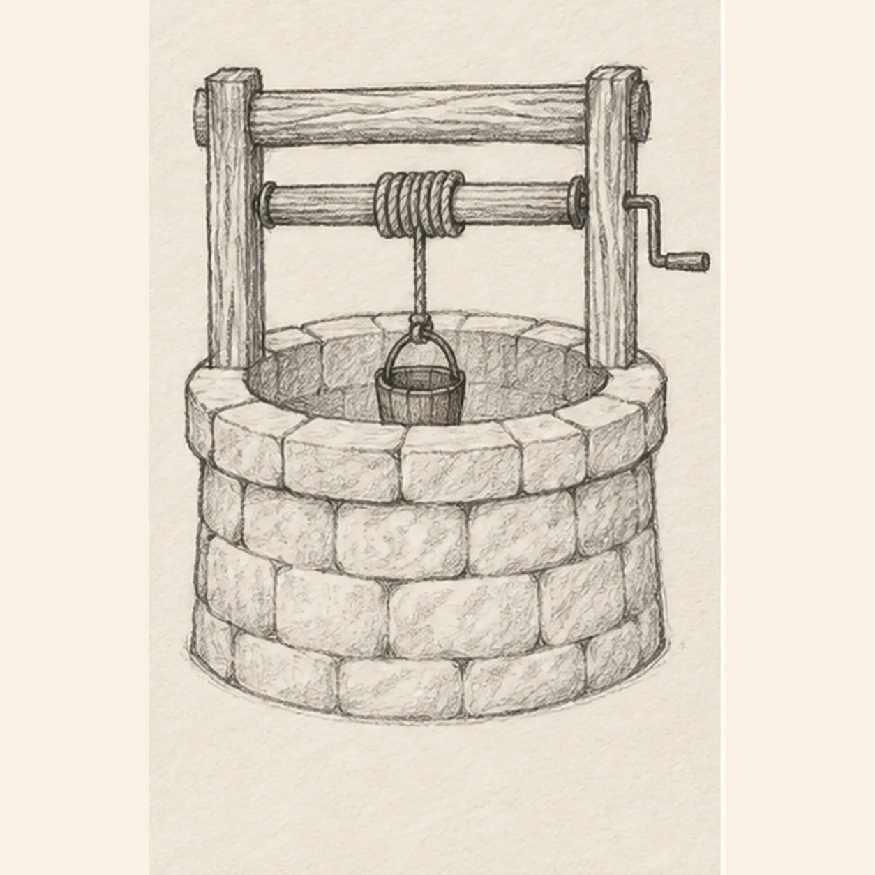 Build the stone and wood texture stage for how to draw an old stone well with a bucket