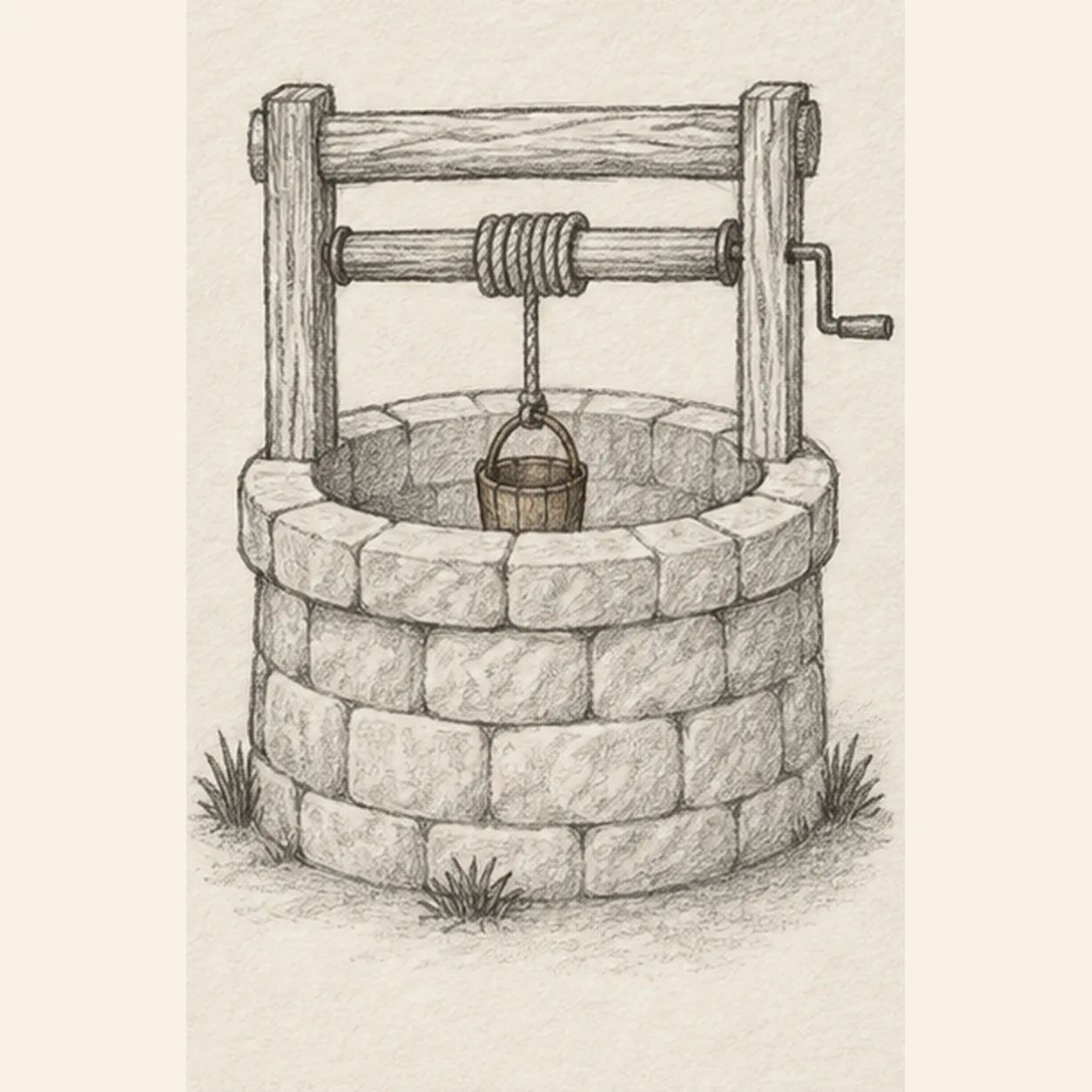 Ground the old well stage for how to draw an old stone well with a bucket