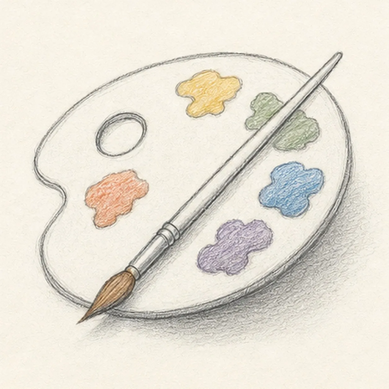 Add color and shadow stage for how to draw a paint palette and brush