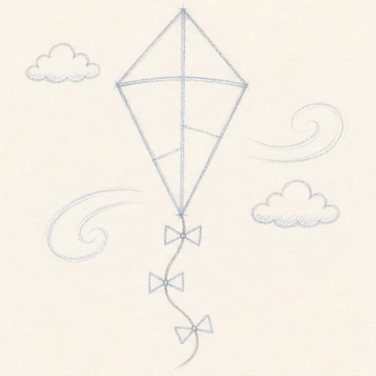 Sketch the breeze stage for how to draw a patchwork kite