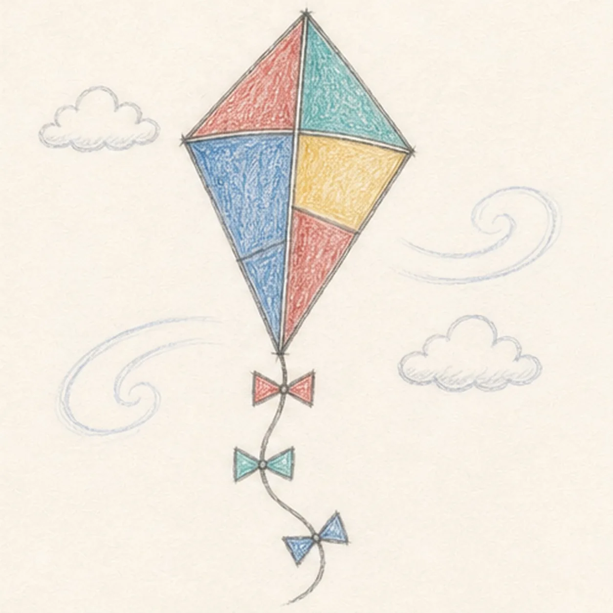 Color the kite and tail stage for how to draw a patchwork kite
