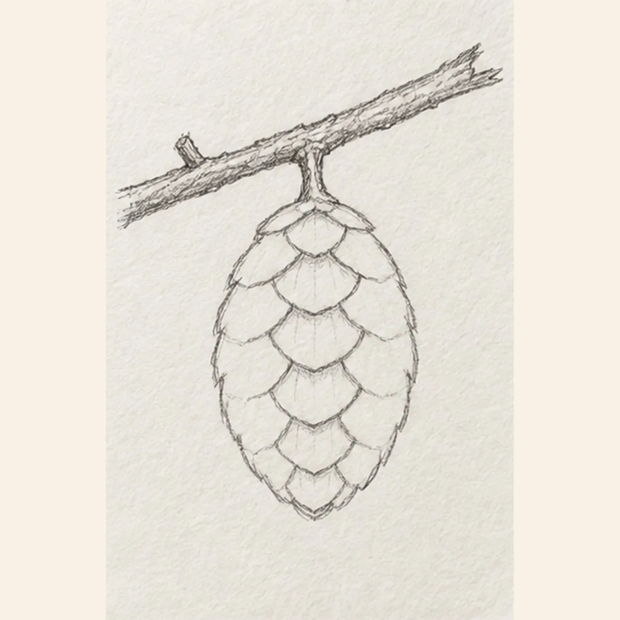 Start the overlapping scales stage for how to draw a pinecone on a branch
