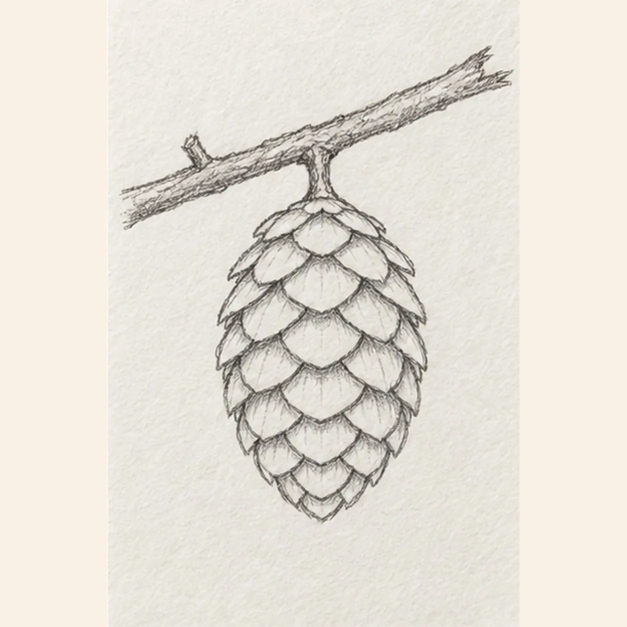 Spread the scale pattern stage for how to draw a pinecone on a branch