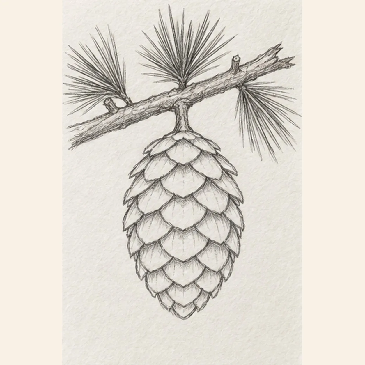 Grow the pine needles stage for how to draw a pinecone on a branch