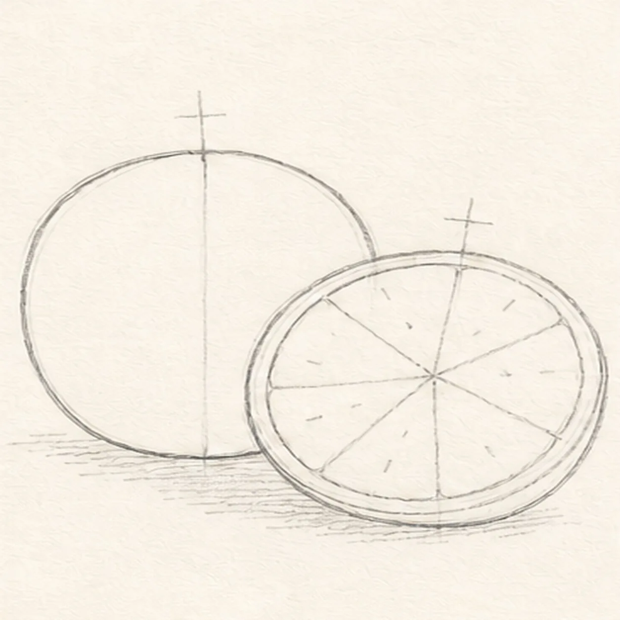 Shape the whole and half stage for how to draw a cut-open pomegranate