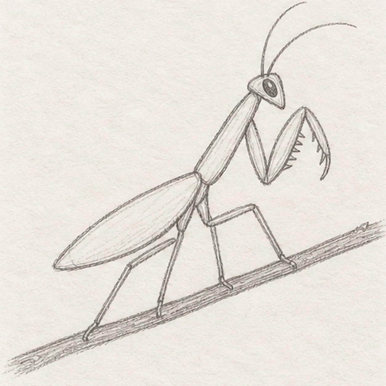 Plant four legs on the twig stage for how to draw a praying mantis on a twig