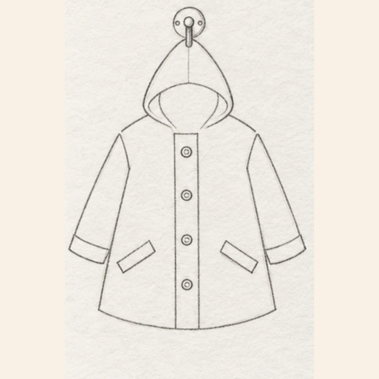 Draw the fastening and pockets stage for how to draw a raincoat on a wall hook