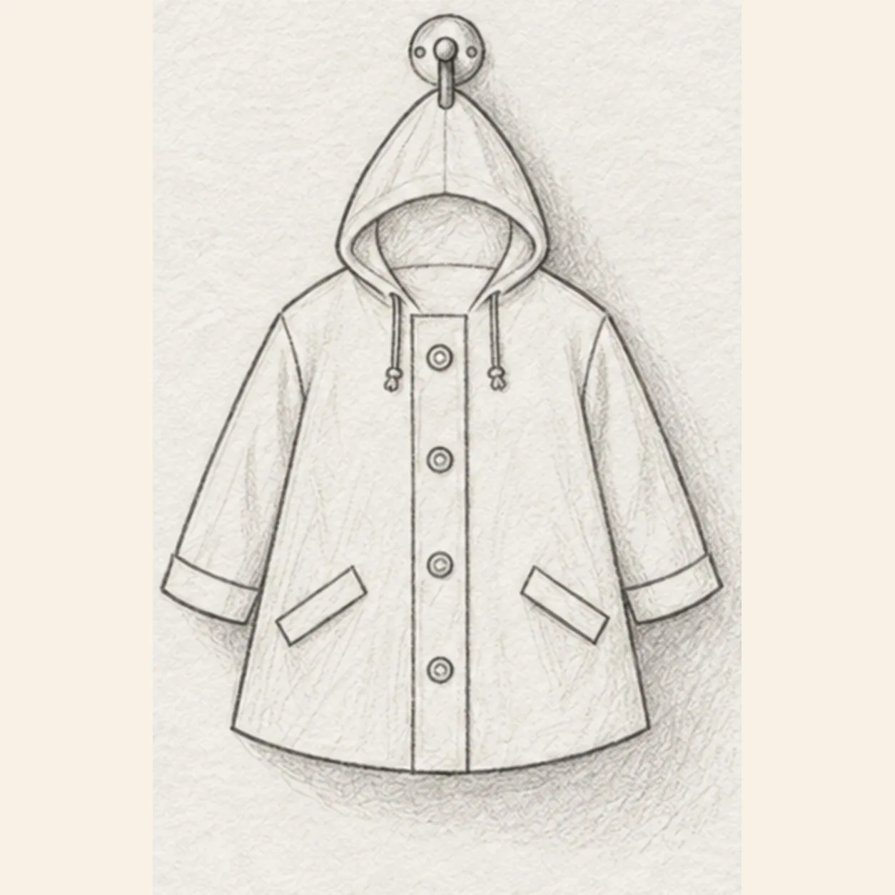 Add cords, folds, and shadow stage for how to draw a raincoat on a wall hook