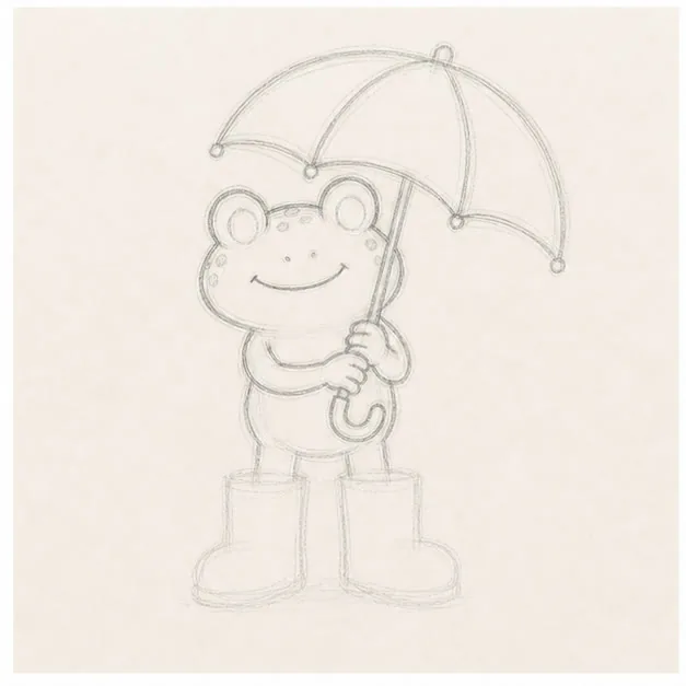 Add arms and the handle stage for how to draw a rainy-day frog