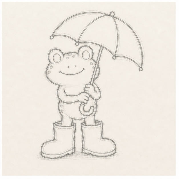 Finish the boots stage for how to draw a rainy-day frog