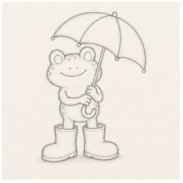 Finish the boots stage for how to draw a rainy-day frog