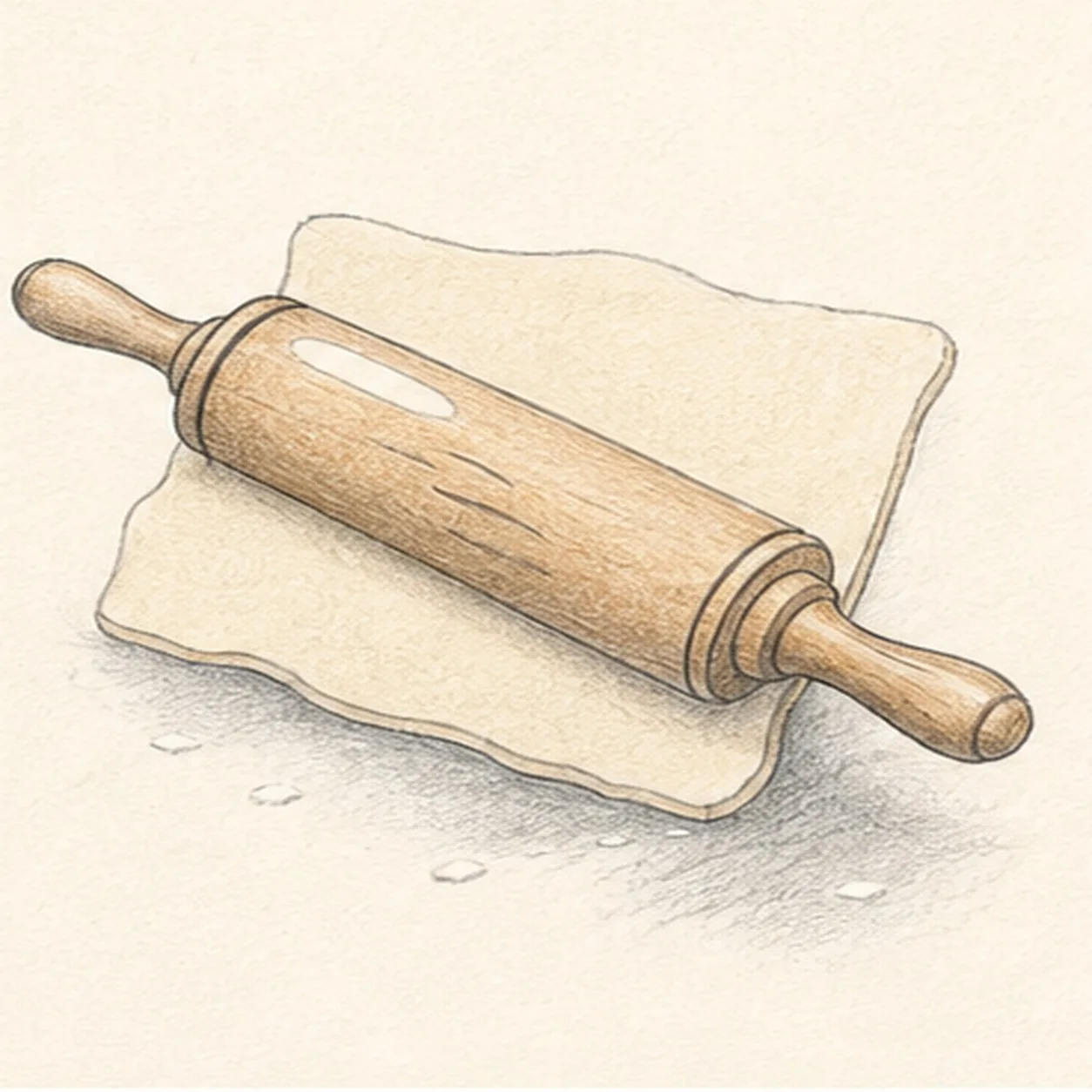 Layer wood dough and shadow stage for how to draw a rolling pin