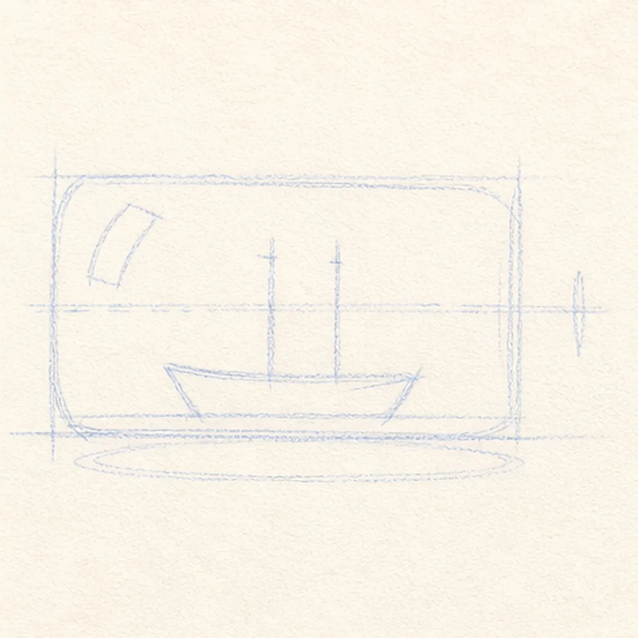 Map the bottle and boat stage for how to draw a sailboat in a bottle