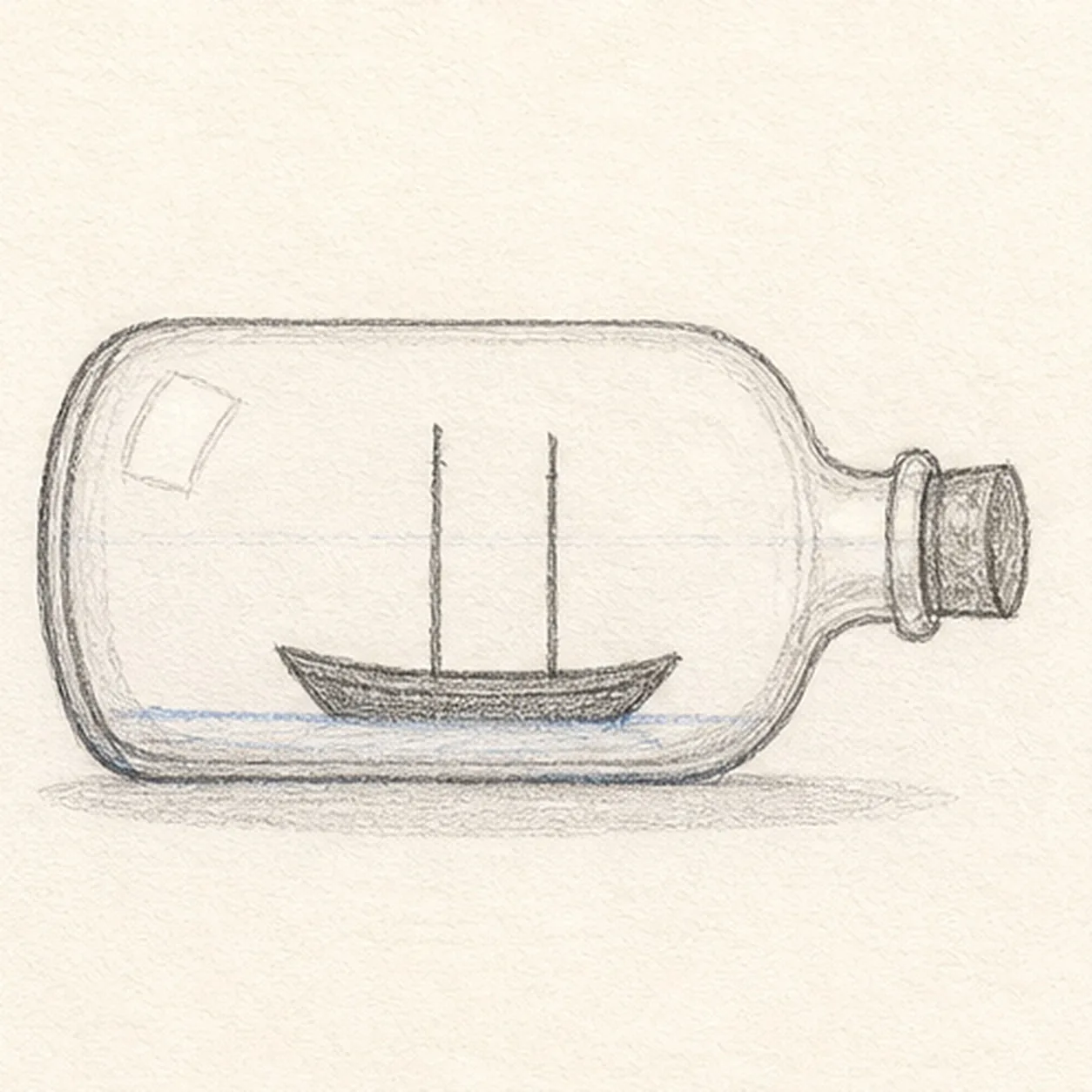 Set the little boat stage for how to draw a sailboat in a bottle