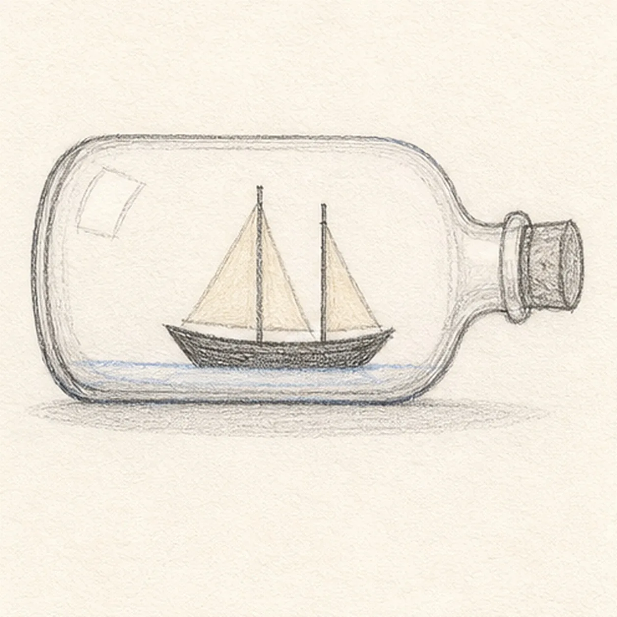 Raise the two sails stage for how to draw a sailboat in a bottle