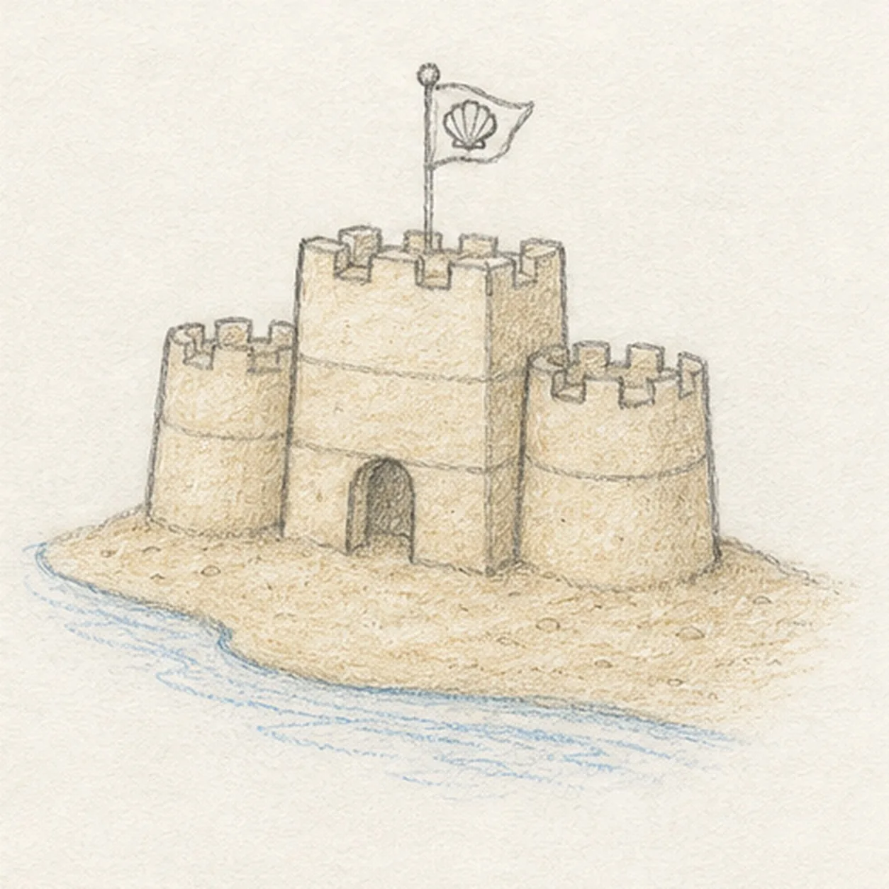 Shade the sand and water stage for how to draw a sandcastle