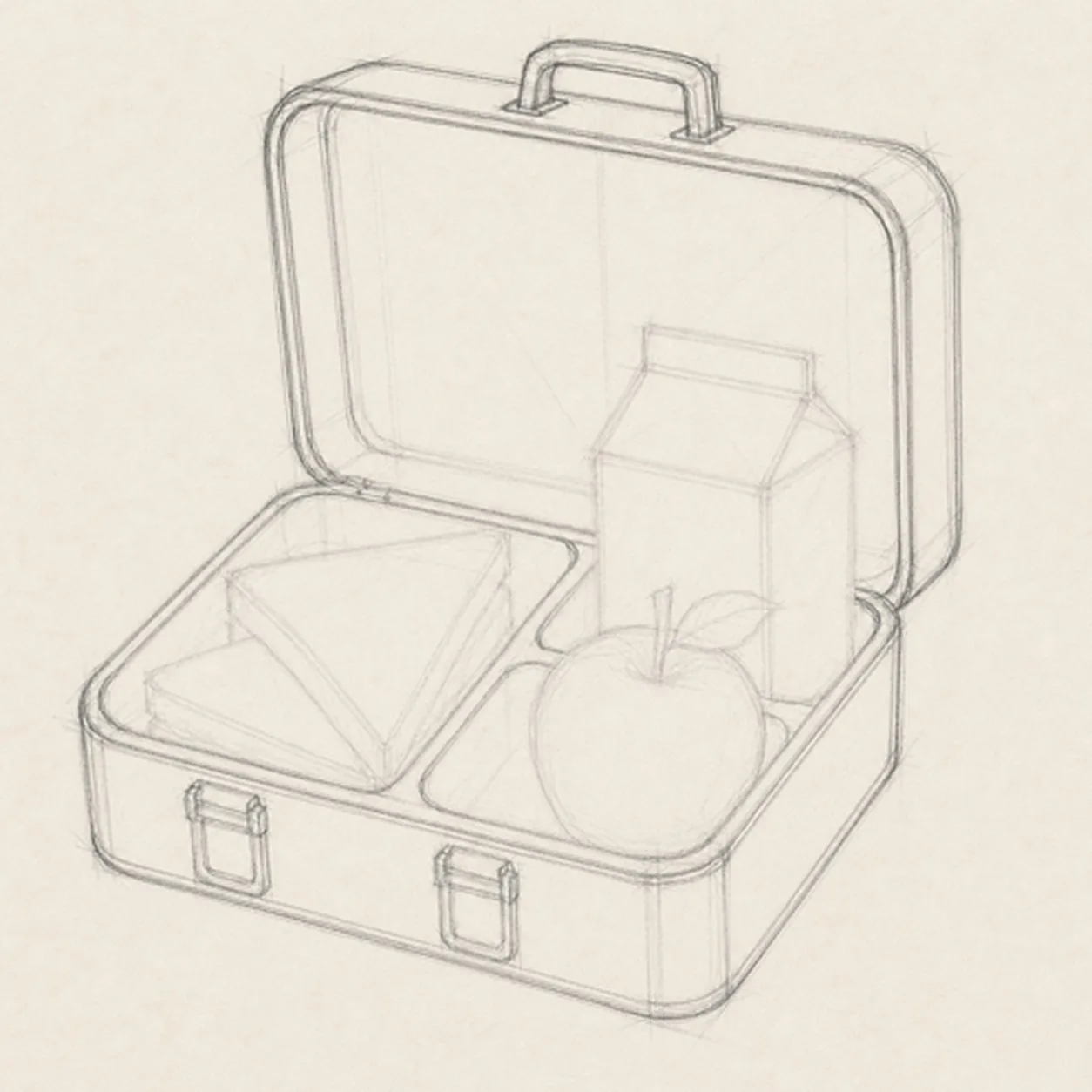 Shape the shell and hardware stage for how to draw a school lunchbox