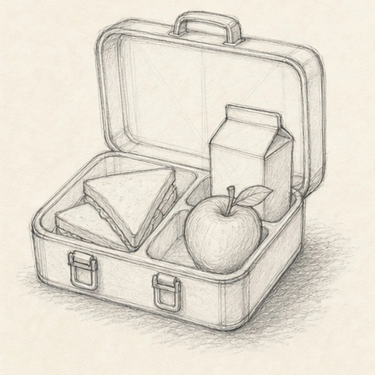 Clarify edges and textures stage for how to draw a school lunchbox