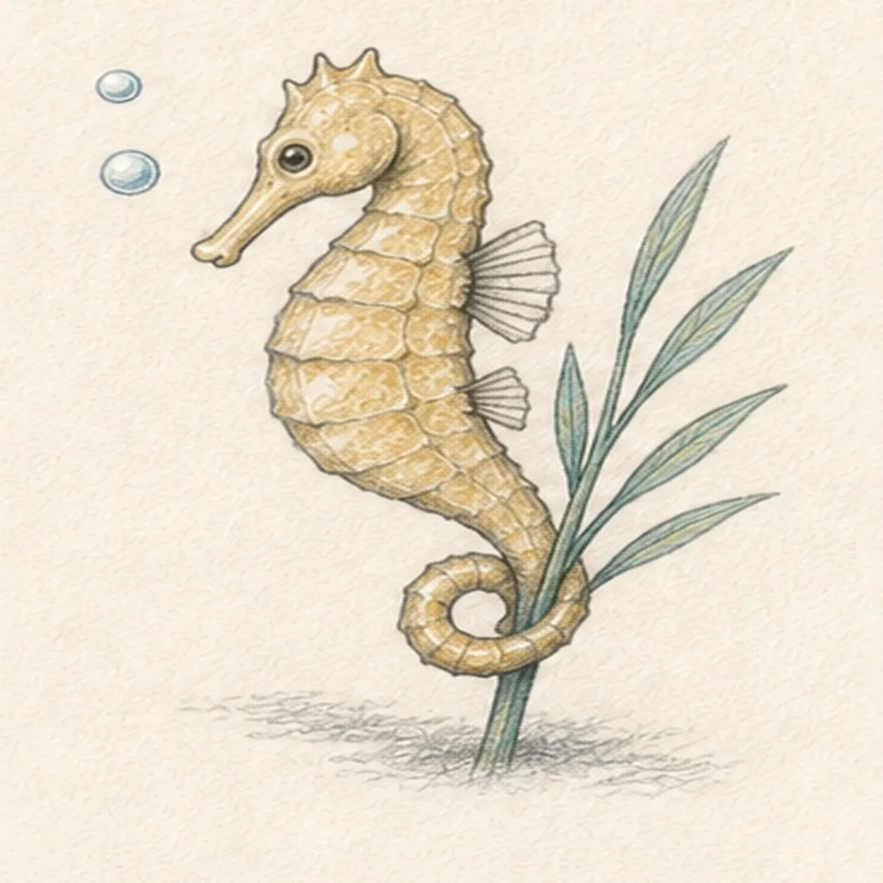 Layer sea colors and graphite stage for how to draw a seahorse