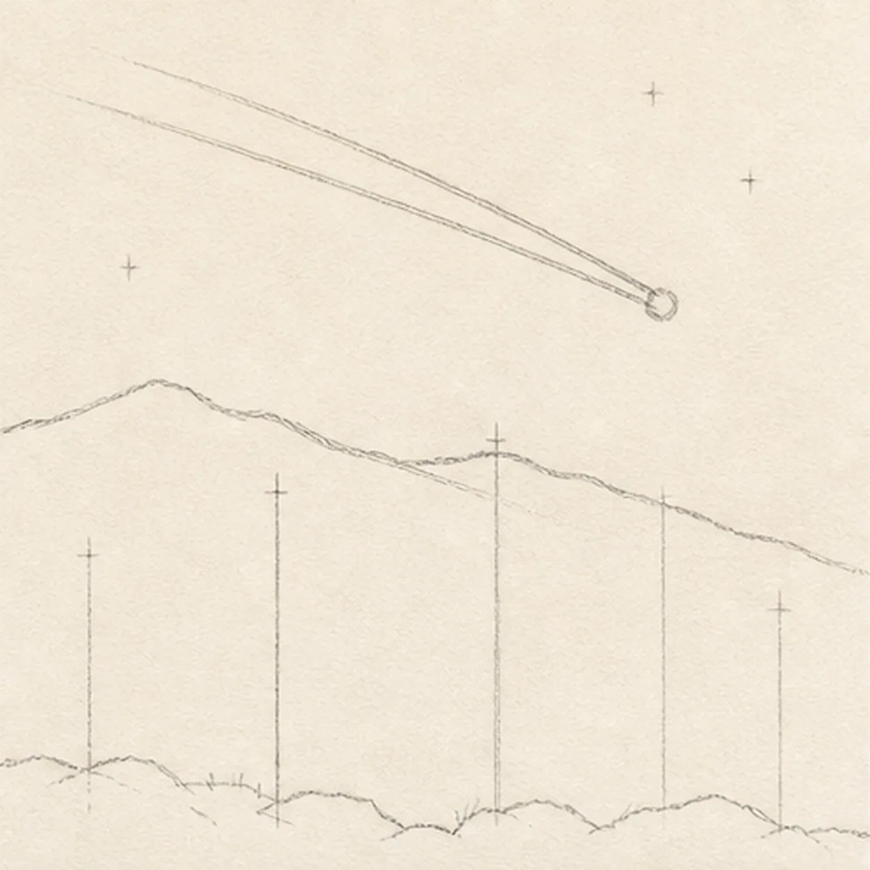 Shape the meteor and hills stage for how to draw a shooting star