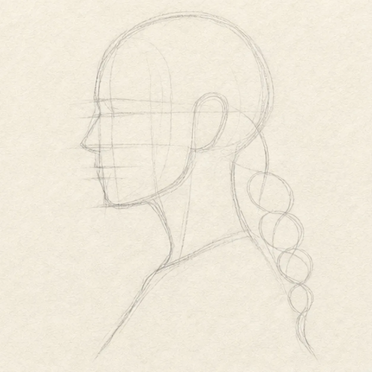 Place the profile and braid gesture stage for how to draw a side-profile portrait with a braid