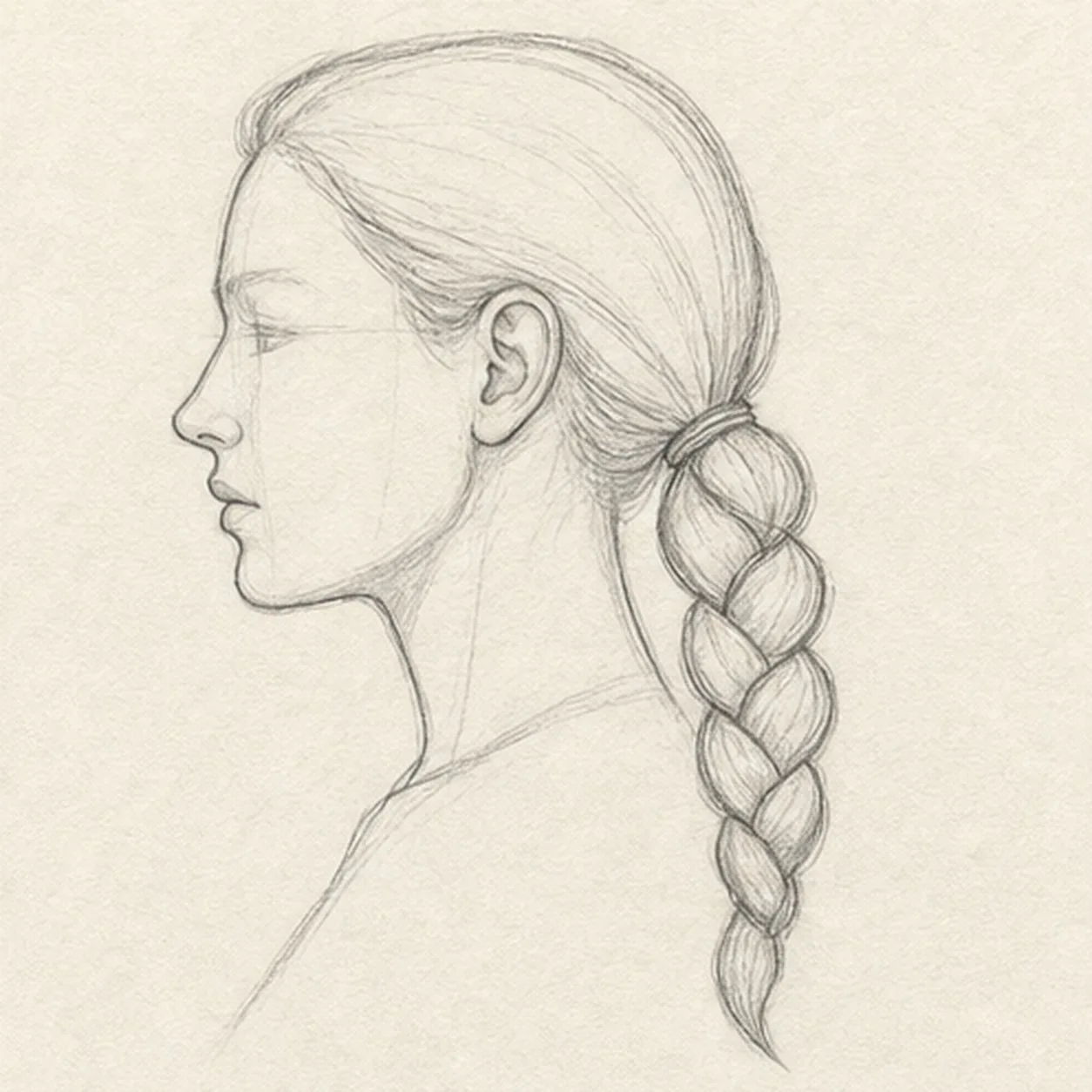 Weave the braid structure stage for how to draw a side-profile portrait with a braid