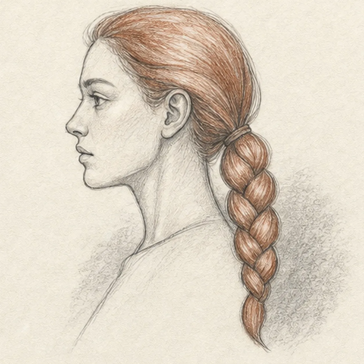 Add hair texture and quiet value stage for how to draw a side-profile portrait with a braid