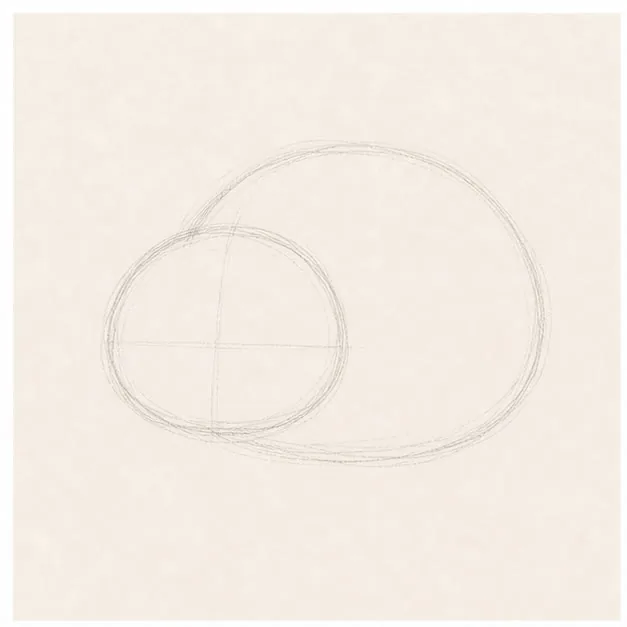 Place two soft shapes stage for how to draw a sleepy cat