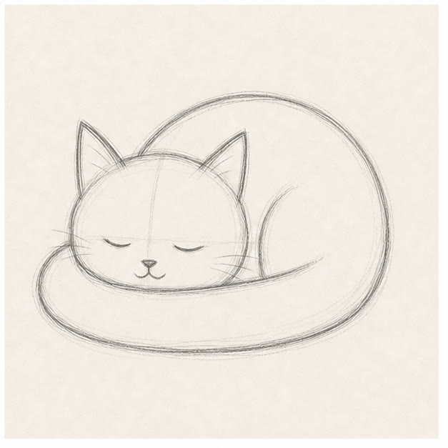 Wrap the tail around stage for how to draw a sleepy cat
