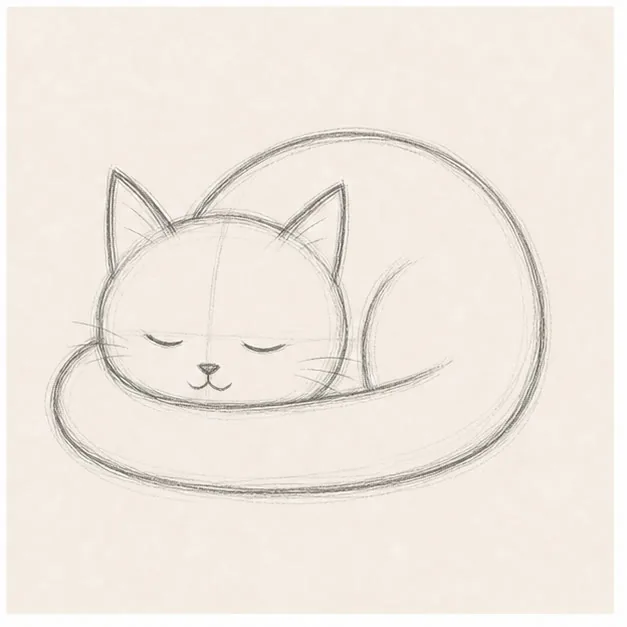 Wrap the tail around stage for how to draw a sleepy cat