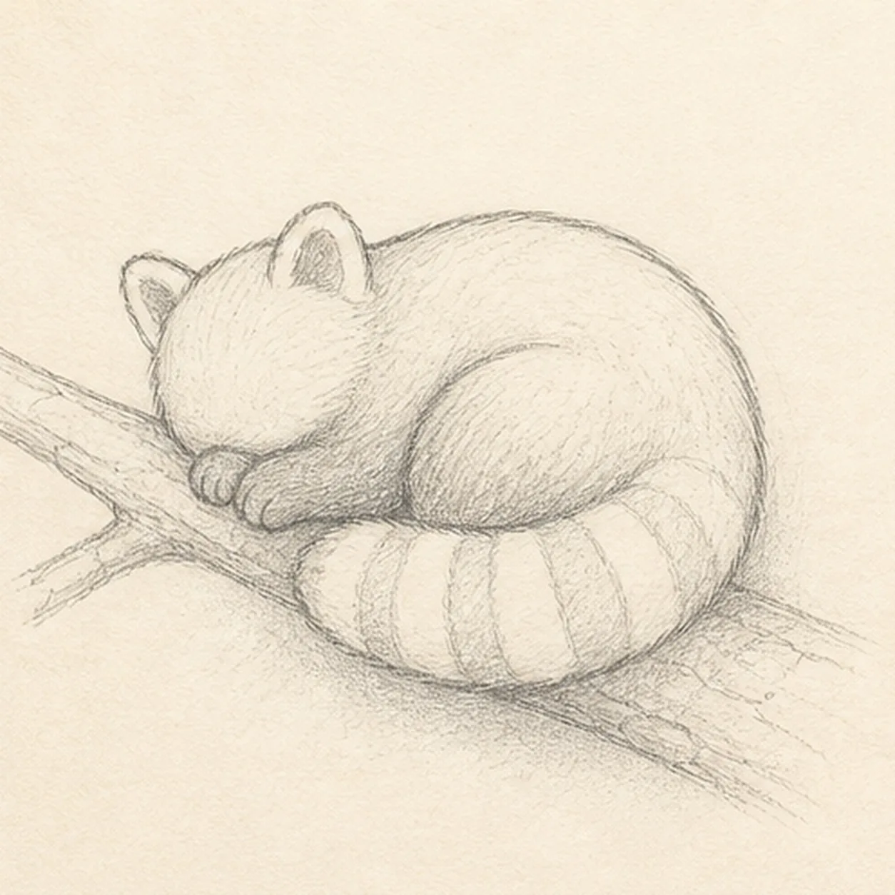 Lay in the tail and paws stage for how to draw a sleepy red panda