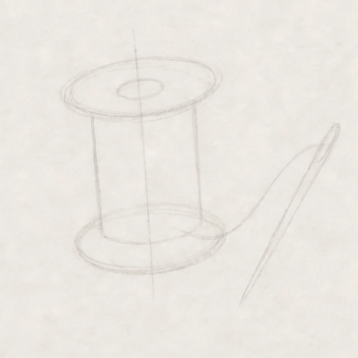 Block the spool and needle stage for how to draw a spool and needle