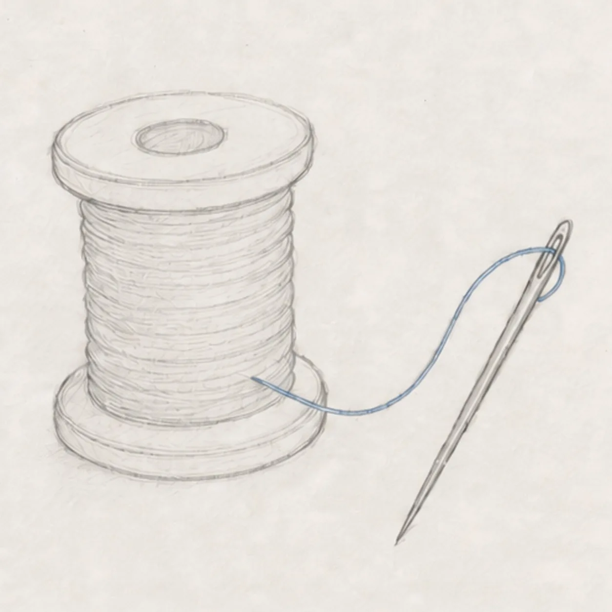 Wrap the thread and place the needle stage for how to draw a spool and needle