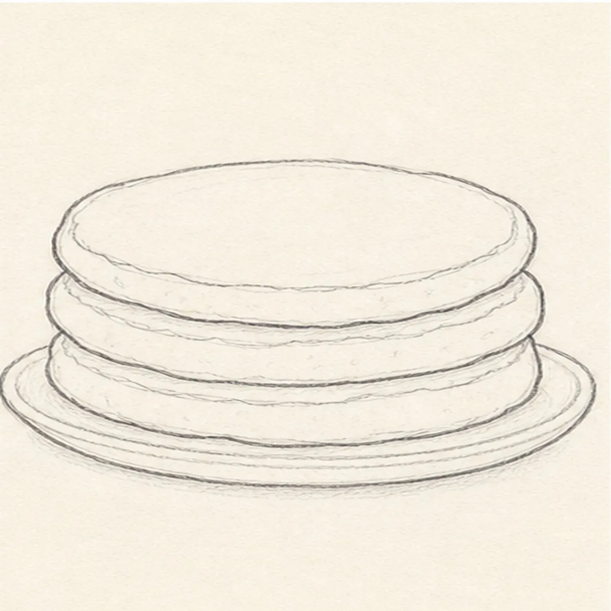 Shape the cakes and plate stage for how to draw a pancake stack