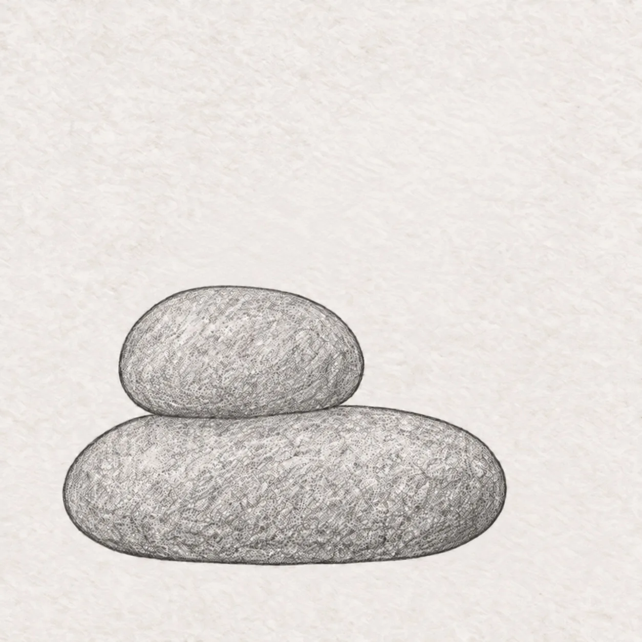Stack the first two stones stage for how to draw stacked river stones with a fern sprig