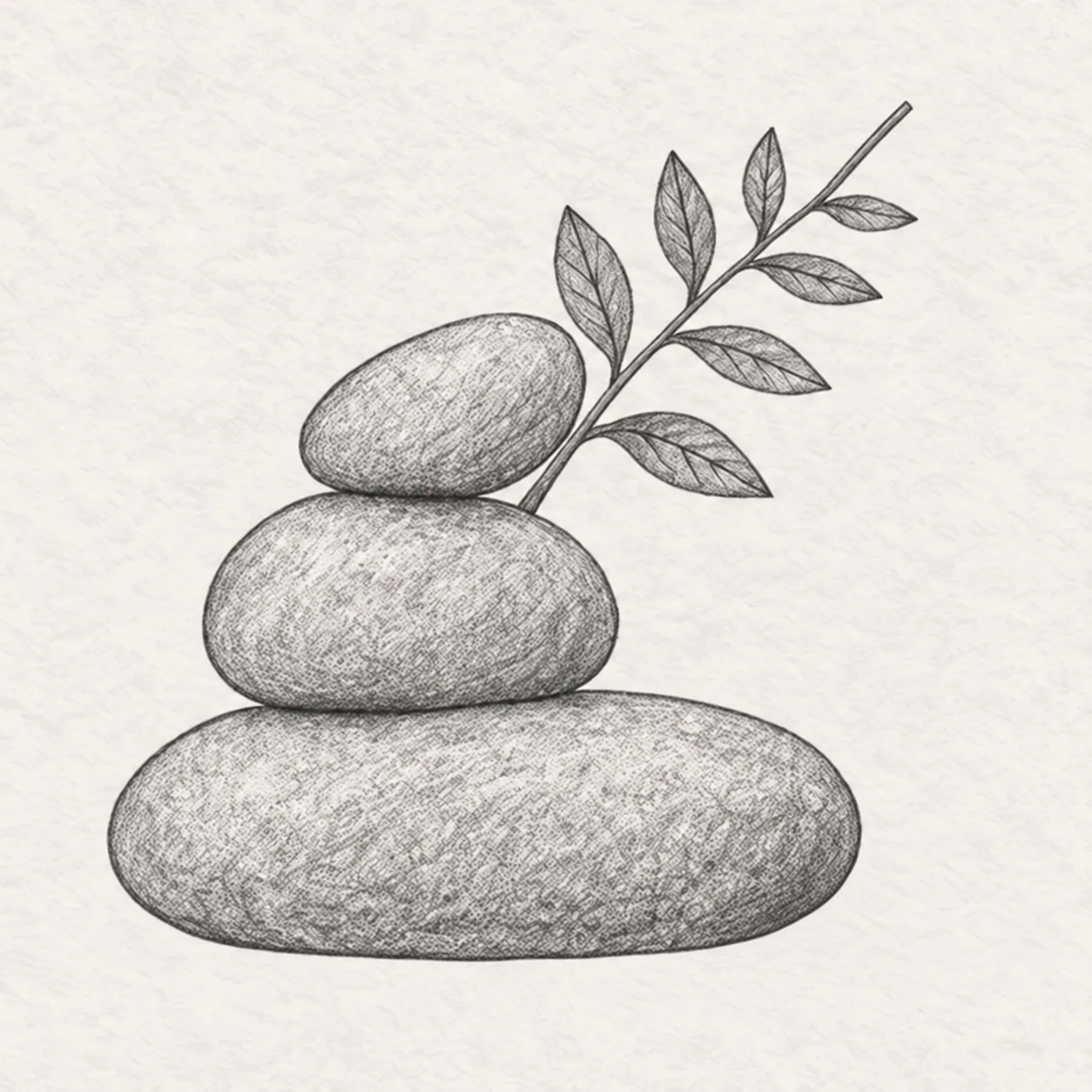 Grow the fern sprig stage for how to draw stacked river stones with a fern sprig