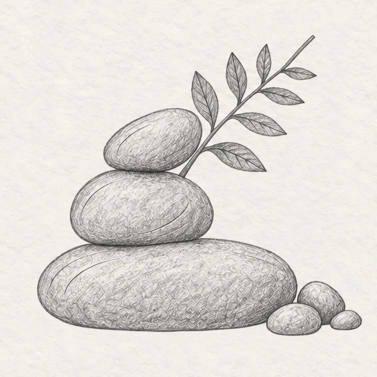 Add stone rhythm and pebbles stage for how to draw stacked river stones with a fern sprig