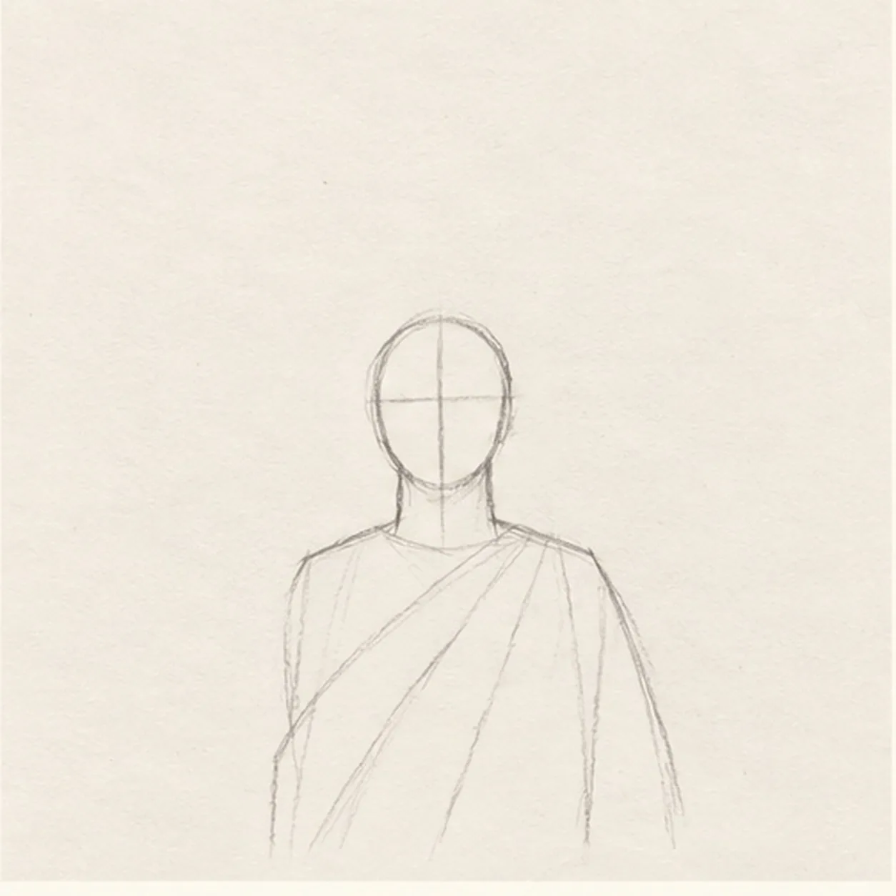 Set the head and robe stage for how to draw the Statue of Liberty with a torch