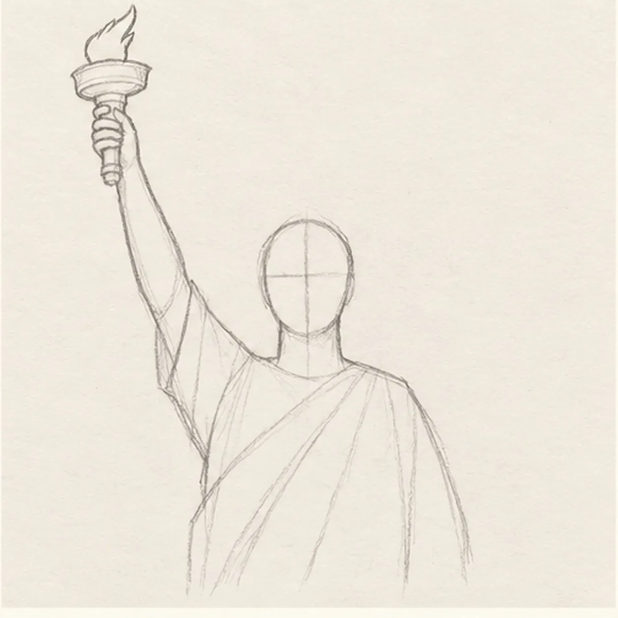 Raise the torch arm stage for how to draw the Statue of Liberty with a torch