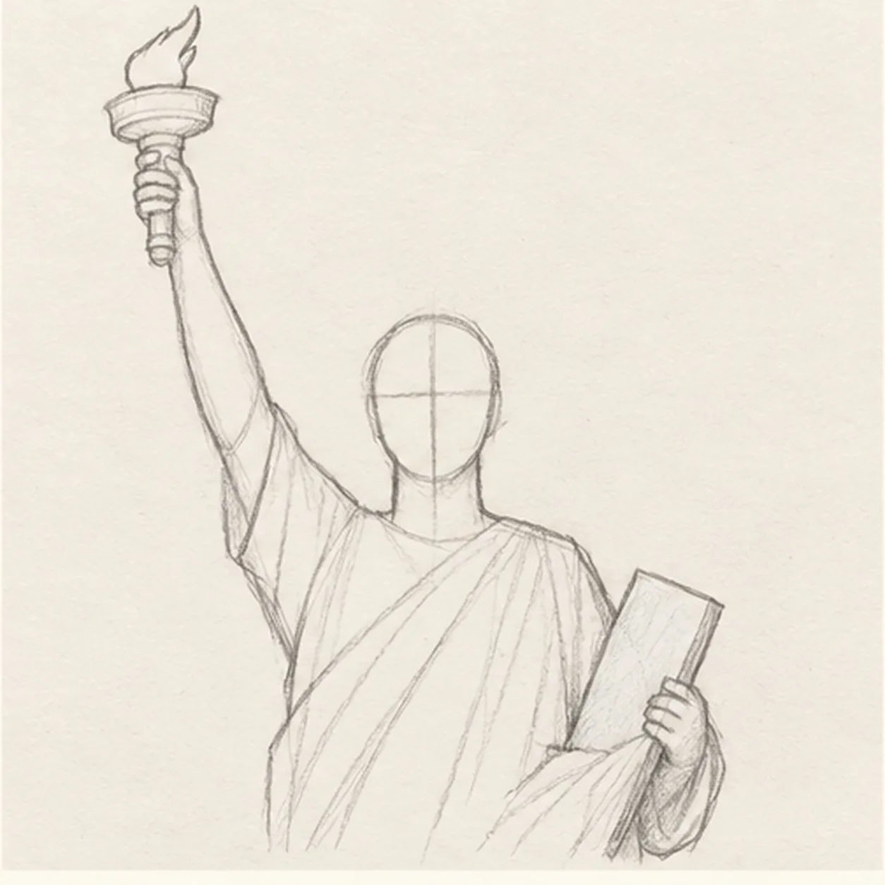 Hold the tablet stage for how to draw the Statue of Liberty with a torch