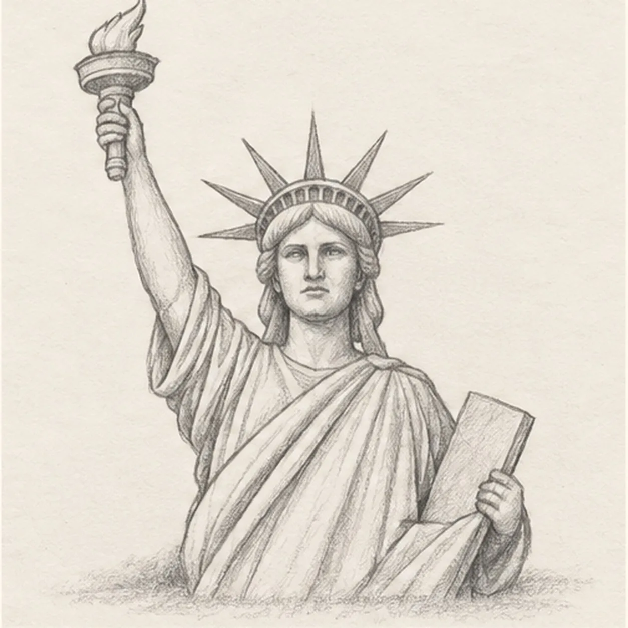 Model the monument stage for how to draw the Statue of Liberty with a torch
