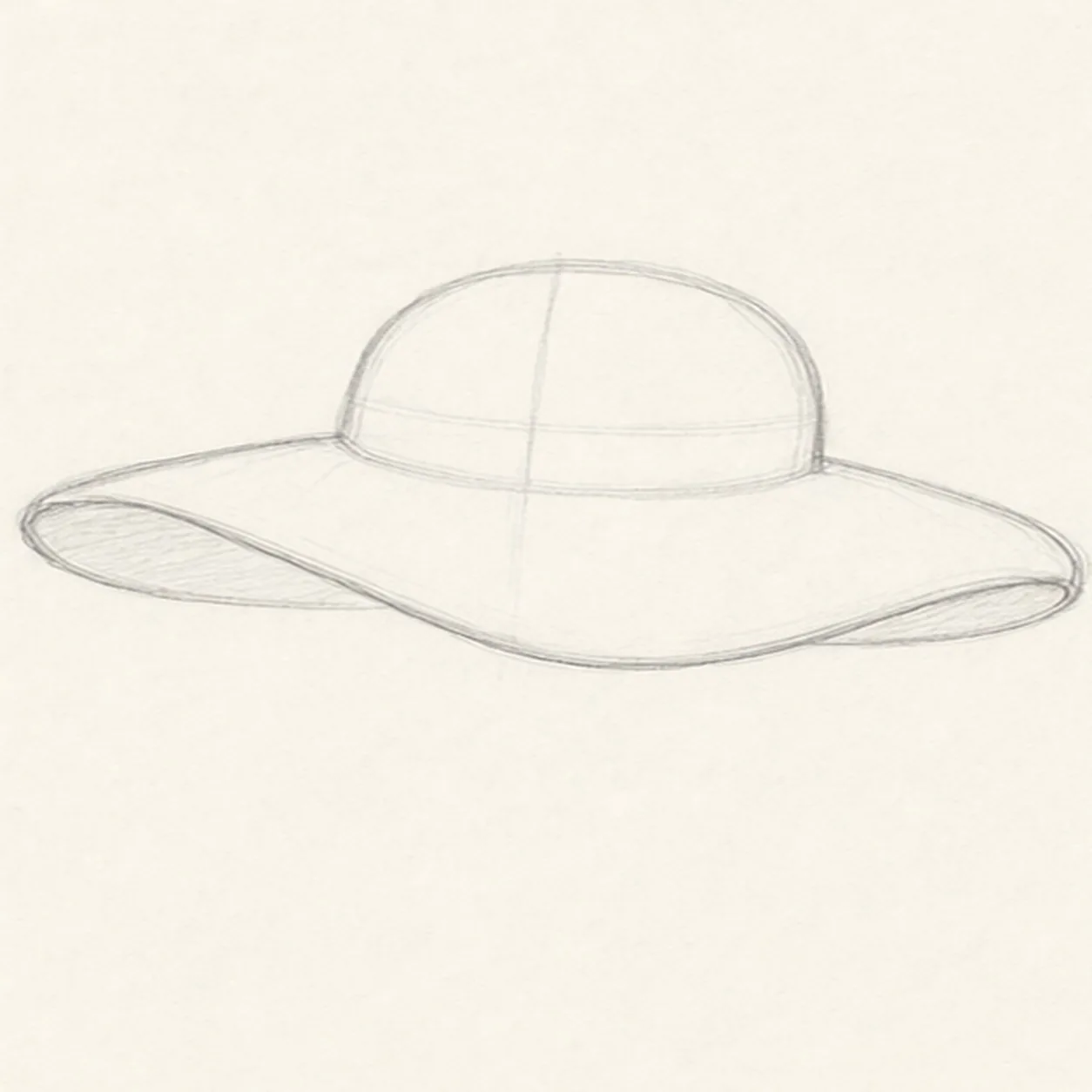 Loosen the brim stage for how to draw a sun hat with a ribbon