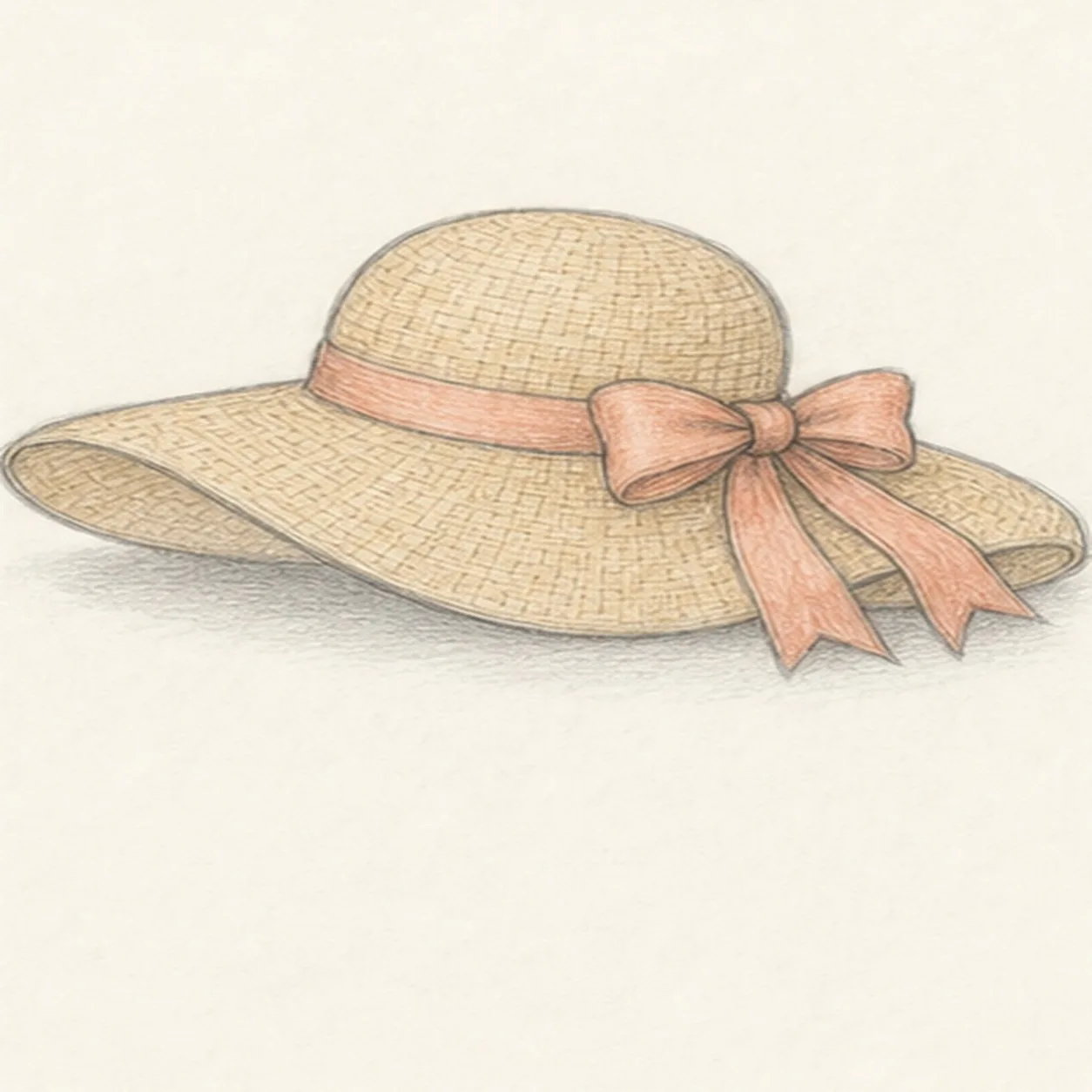 Sketch straw and shade stage for how to draw a sun hat with a ribbon
