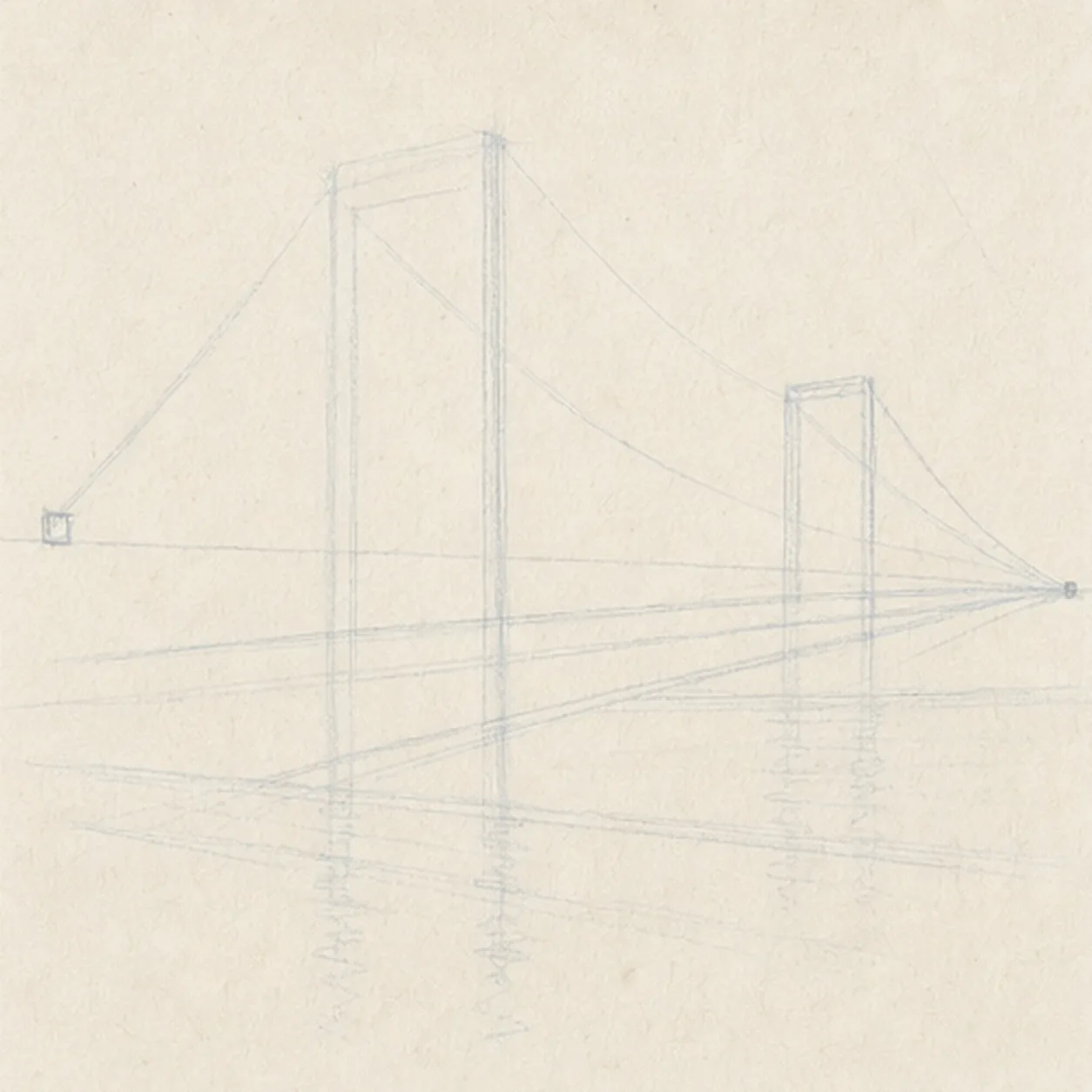 Set the bridge perspective stage for how to draw a suspension bridge